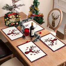 1入組麋鹿聖誕節裝飾,桌墊,家具織物,節日裝飾,隔熱,桌墊,防污