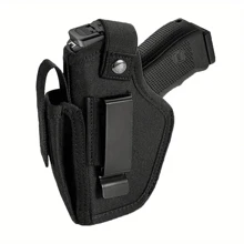 1 szt. Kabura pistoletowa 9 mm, pistolet nie jest dołączony. Odpowiedni zarówno dla mężczyzn, jak i kobiet, z kieszenią na czasopisma do ukrytego noszenia IWB/OWB. Kabura Premium przeznaczona do broni palnej subkompaktowej - Wewnętrzny pasek w talii do ukrytego noszenia - Idealny zarówno dla mężczyzn, jak i kobiet - Zawiera akcesoria myśliwskie i strzeleckie. Ukryta kabura na pas, odpowiednia zarówno dla mężczyzn, jak i kobiet, kompatybilna z pistoletami takimi jak Ruger, SIG SAUER, Beretta, 1911 i innymi. Działa jako kabura pistoletowa, osłona broni palnej, broń