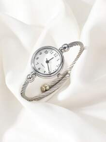 1pc Classic & Retro Women's Quartz Watch With Bracelet And 1pc Open Cuff Silver Leaf Adjustable Bracelet As A Gift For Students Returning To School