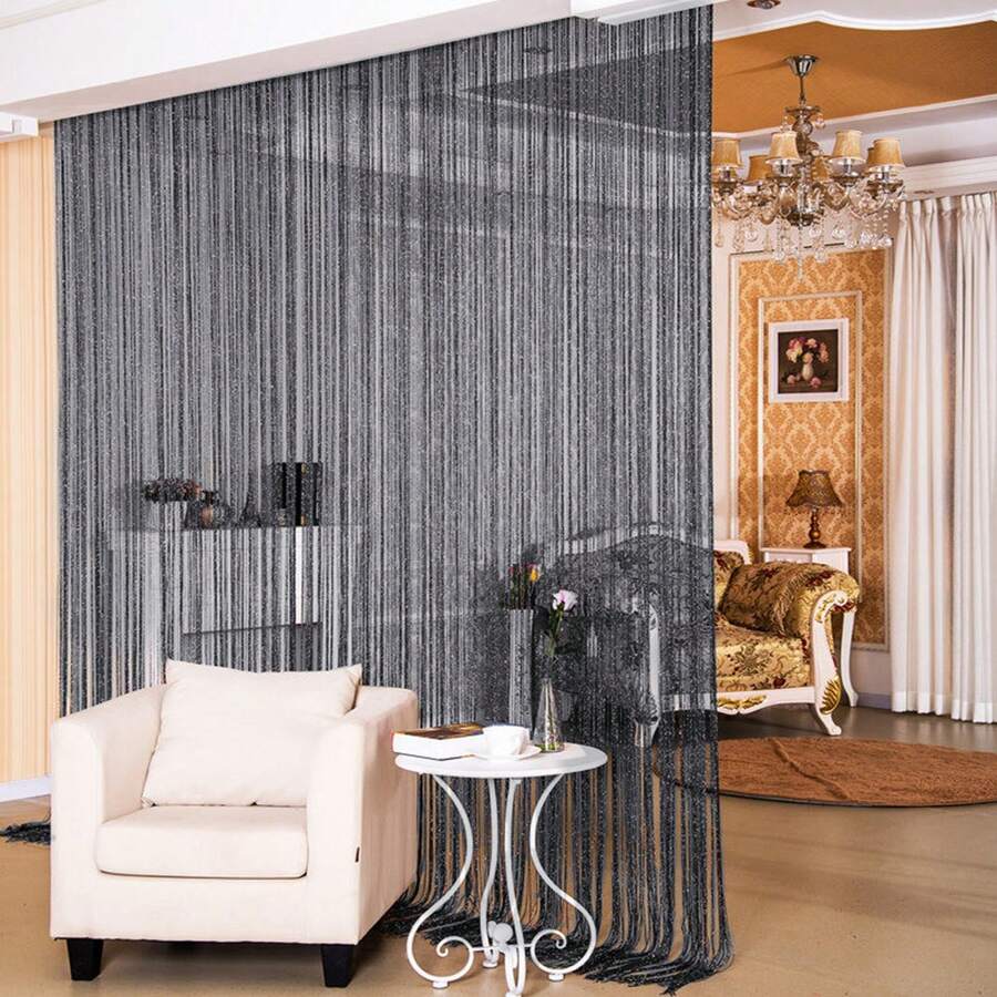 Decorative Door String Curtains Window Room Divider Wall Panel Tassels Screen Blinds Home Patio Bedroom - 黑色 - 查看 1