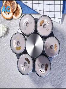 Estantería giratoria para especias con 6 tarros de vidrio, organizador de condimentos para la cocina de casa, accesorios, utensilios, aparatos de cocina, regalo de Navidad para cocinar - Gris - Ver 3