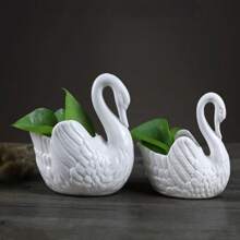 美麗的陶瓷粉白天鵝花盆多功能燭台天鵝陶瓷飾品糖果珠寶存儲盒家居裝飾 - 粉色 - 查看 10