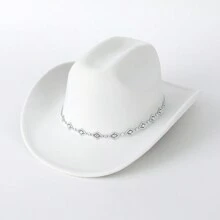 1pc Women's Solid Color Diamond Shaped Sequin Decoration Western Cowboy Hat, Elegant Casual Small Hat For Travel, Party, And Daily Use Boho Cowboy Hat Cowgirl Hat - White - View 2