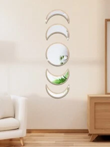 5pcs Home Decoration Ornaments Wall Stickers, Wooden Backboards, Acrylic Mirror Wall Stickers, 3D HOME Decorative Letter Sign, Thick Acrylic Mirror, Moon Self-Adhesive Wall Sticker, Wall Decor For Living Room & Bedroom, Mirror Silver Home Decor Best Gifts Birthday Graduation - Silver - View 11