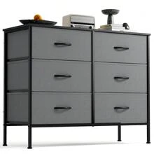 Sweetcrispy Dresser For Bedroom, 6 Drawers Dressers And Chests Of Drawers, TV Stand For Bedroom With Fabric Drawers, Kids Dresser Fabric Storage Dresser For Living Room - Grey - View 1