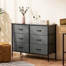 Sweetcrispy Dresser For Bedroom, 6 Drawers Dressers And Chests Of Drawers, TV Stand For Bedroom With Fabric Drawers, Kids Dresser Fabric Storage Dresser For Living Room - Grey - View 7