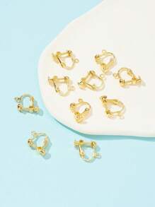 10入組黃銅無耳洞夾式耳環配件,帶環狀設計 - 金黃色 - 查看 2