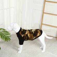 1pc Polyester Camouflage Cool Black Sleeved Dog Shirt Suitable For Medium & Large Dogs, For Home & Travel - Black - View 2