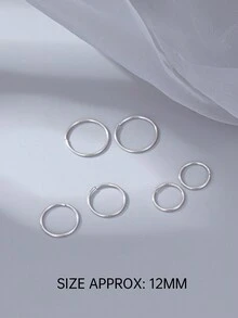 Under the banyan tree 1pair Simple Classic S999 Sterling Silver Round Circle Earrings, Uncommon Design, For Women, Suitable For Sensitive Ears - Silver - View 14