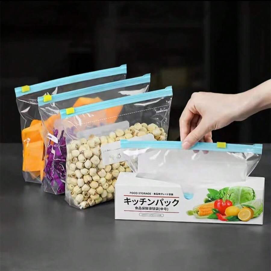 10/15/20pcs Bolsas De Plástico Herméticas Para Alimentos Con Cierre De Cremallera, Para Almacenamiento Y Organización De Frutos Secos Y Comida En La Nevera Y La Cocina - S - Ver 1