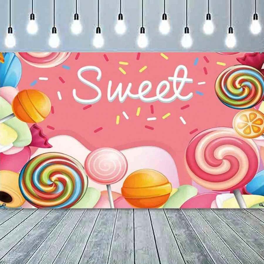 1 Pieza Tela De Fondo Con Estampado De Piruleta - Multicolor - Ver 1