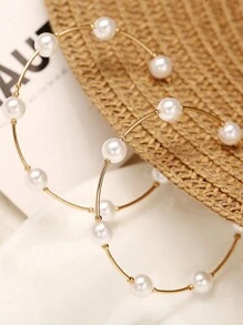 1pair New Style Large Circle Creative Vintage Faux Pearl Hoop Earrings, Oversized Circular Earrings For Women Christmas Winter Christmas Gifts