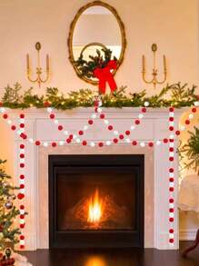 1pc Christmas Decoration Wool Felt Ball Wreath Ball Ornaments For Wall And Tree Hanging, Party Room Decorations,Christmas - Red and White - View 2