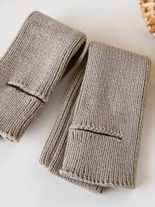 1 Par De Calcetines Tejidos De Color Sólido Para Cubrir Los Pies, Calentadores De Piernas - Caqui - Ver 5