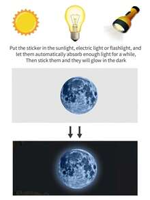 1pc Luminous Moon Wall Sticker, Cartoon Design, Glow In The Dark, Pvc Material - Pink - View 4