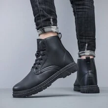 男士摩托車靴,英式中高踝pu皮鞋,短靴,工作靴,pu皮踝靴,系帶楔形跟休閒戶外靴