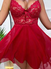 Navidad  Lenceria Sexy Mujer Transparente Babydoll Encaje Sexy - Burdeos - Ver 6