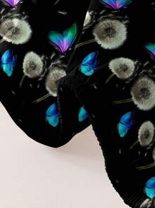 1 pieza Sábana ajustada cepillada impresa con mariposas y diente de león en estilo simple y moderno, cubierta a prueba de polvo para ropa de cama textil del hogar para dormitorio