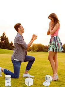 1pc White Pu Leather Gold Edged Ring Box - White - View 3