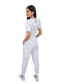 Filipino Women's Stretch Antifluid Surgical Pajamas Round Neck And Stretch Jogger Cargo Bags ElIZ - 白色 - 查看 5