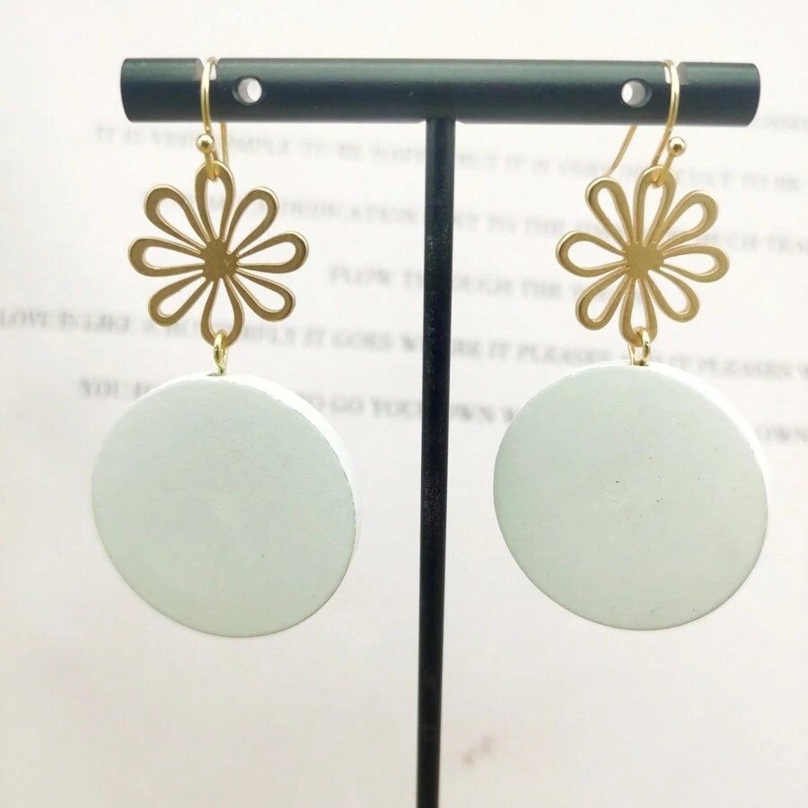 1對簡約時尚金屬木質吊墜耳環,經典風格,適用於女士日常配飾