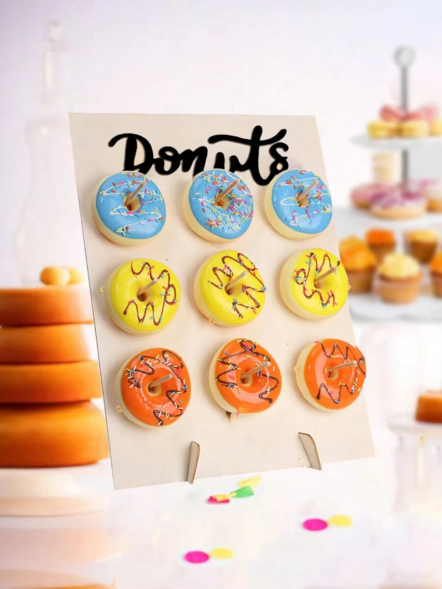 1set Small Wooden Diy Donut Display Stand, For Weddings, Birthday Parties & Dessert Decor & Bakery Stand Decorations - Apricot - View 1