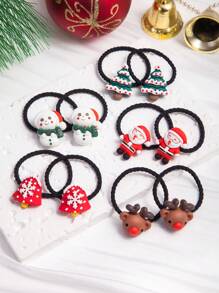 5pcs/set Princess Style Black Christmas Hair Ties, Including Cute Cartoon Deer Antler, Snowflake, Santa Claus Elastic Hair Bands, Suitable For Christmas And Daily Wear (in Card Packing) - Black - View 2
