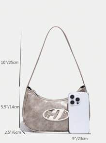 1Pc Vintage Chi Tiết Kim Loại Có Dây Kéo Khóa Túi Đeo Vai Nữ Thời Trang Để Sử Dụng Hàng Ngày, Vui Vẻ, Punk & Túi Để Mặc Dạo Phố - Xám - Xem 6