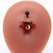 Bat Shaped Glow In The Dark Belly Button Ring Navel Piercing Jewelry - Red - View 2