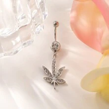 1 pieza Anillo de ombligo completo con diamantes de imitación y colgante de hoja de arce, diseño sexy, para satisfacer la joyería de perforación de las mujeres. El mejor regalo para cumpleaños, Navidad, aniversario, San Valentín, boda, trabajo, fiesta de baile, fiesta de Halloween, etc., mamá, madre, Día de la Madre, regalo