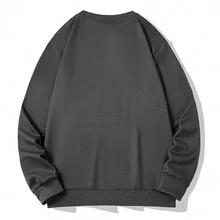 Men's Casual Round Neck Sweatshirt, Spring & Autumn - Dark Grey - View 2