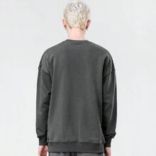 Men's Casual Round Neck Sweatshirt, Spring & Autumn - Dark Grey - View 4