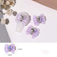 10入組紫色鑽石愛心、白色珍珠、樹脂蝴蝶裝飾指甲藝術