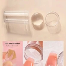 1入組法式美甲壓印套裝,透明矽膠美甲壓印套裝,帶有矽膠頭的印花模板和透明指甲油