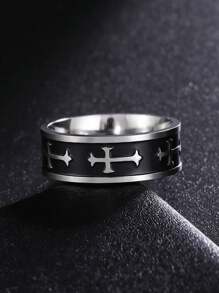 1pc Men's Gothic Stainless Steel Spider Web & Skull & Cross Ring For Punk Party, Halloween Gift - Silver - View 1