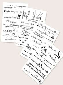 4 Piezas Tatuaje Temporal Con Palabras Y Frases En Inglés, Patrones De Mariposas Y Pájaros Para La Espalda, Muñeca, Pecho, Abdomen, Espalda Y Cuerpo - Negro - Ver 5