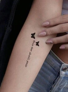 4 Piezas Tatuaje Temporal Con Palabras Y Frases En Inglés, Patrones De Mariposas Y Pájaros Para La Espalda, Muñeca, Pecho, Abdomen, Espalda Y Cuerpo - Negro - Ver 3