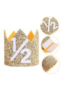 1入半歲生日皇冠,半歲生日派對帽,可調節和重複使用,兒童生日皇冠,派對照片道具,生日派對裝飾(金色)
