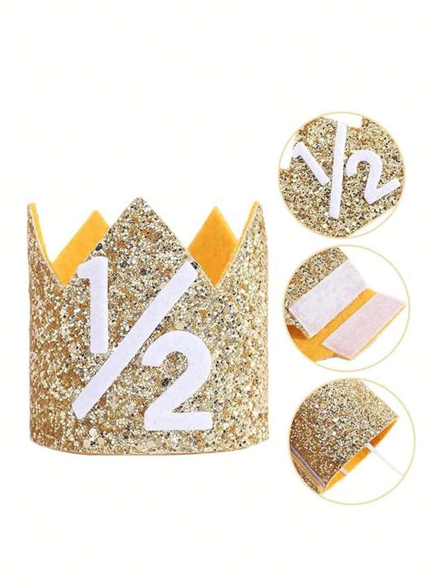 1入半歲生日皇冠,半歲生日派對帽,可調節和重複使用,兒童生日皇冠,派對照片道具,生日派對裝飾(金色)