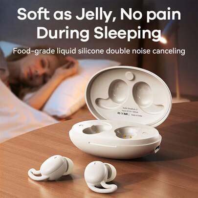 REMAX Latest Upgraded Wireless Bluetooth Earphones, Sleep Headphones, 20-Hour Super Long Battery Life, Enjoy Music All Night, Touch Control, Cute Appearance, Comfortable Fit, Wireless Stereo Earphones, Mini Earbuds, Lightweight & Portable, Liquid Silicone Design For & Comfortable Wear During Sleep, Ideal Gift For Loved Ones/Parents (Black/Beige)