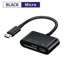 3合1微型usb轉usb 2.0 + Sd + Tf讀卡器,微型usb Otg插頭適用於android - 黑色-Micro - 查看 1
