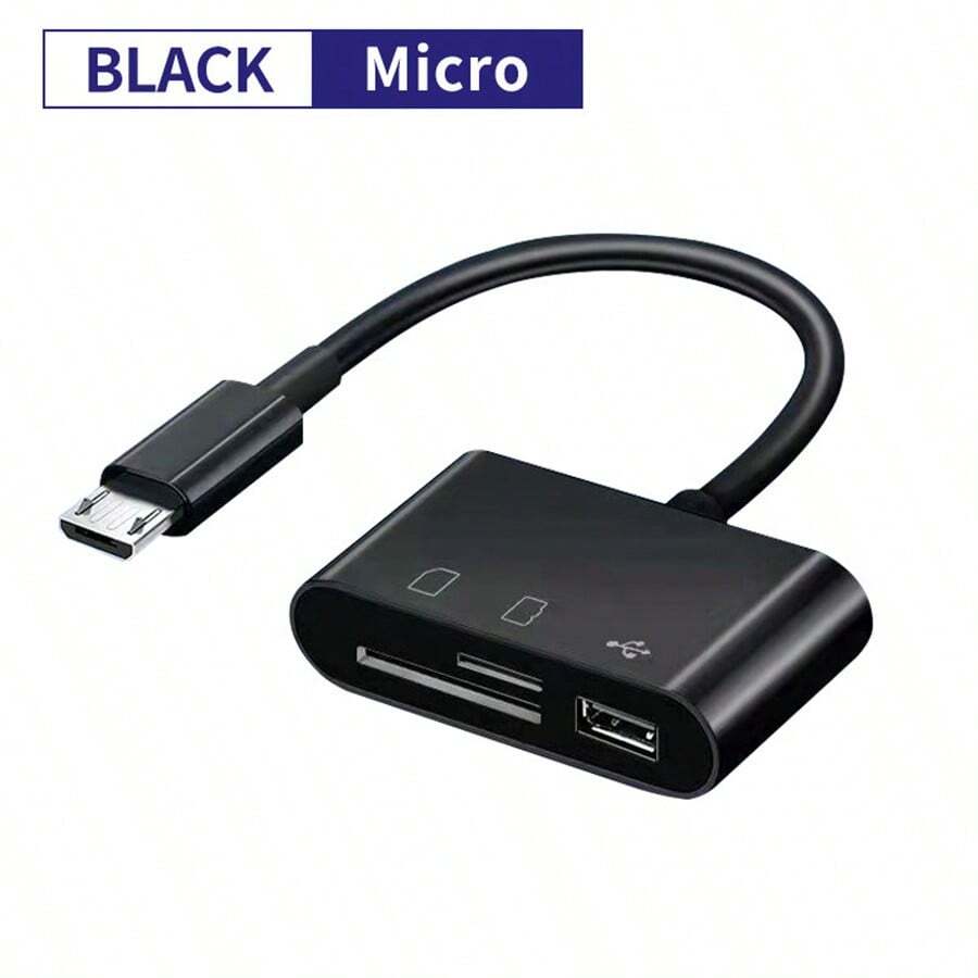 3合1微型usb轉usb 2.0 + Sd + Tf讀卡器,微型usb Otg插頭適用於android - 黑色-Micro - 查看 1