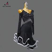 ABC Dancing 新款專業拉丁舞比賽女士舞蹈表演服裝,性感性吸引力,用於跳舞廳派對服裝 - 黑色 - 查看 2