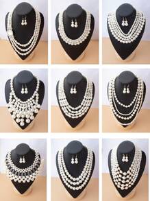 2pcs/Set Fashionable Exaggerated French-Style Multi-Layer Faux Pearl Necklace Set, Suitable For Banquets, Parties, Weddings, And Winter Sweater Dresses