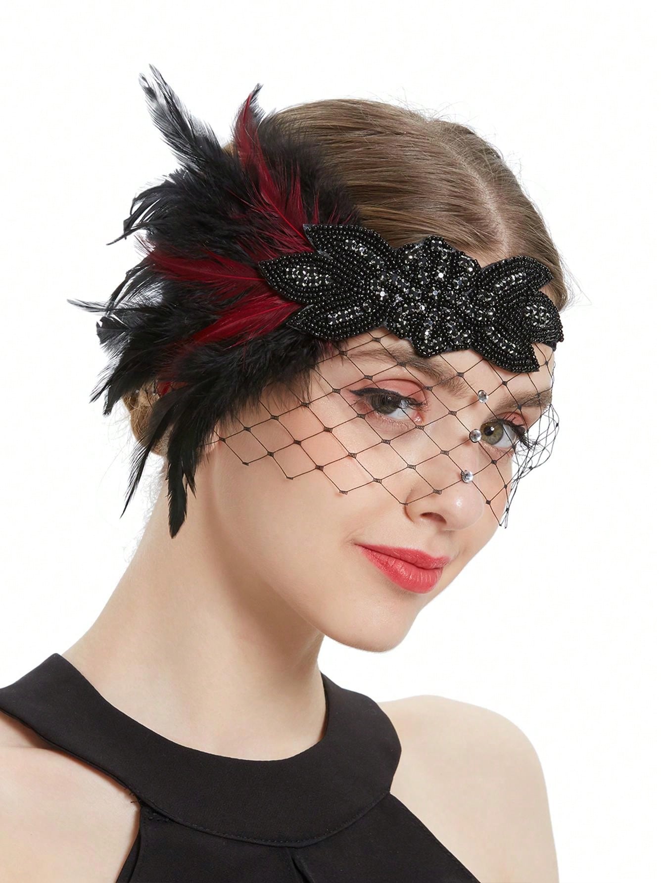 BABEYOND Bandeau Vintage Années 1920-Bandeau De Plumes Style Gatsby Coiffe Avec Cristaux,Vert Foncé