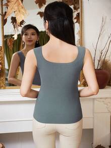 Áo lót giữ ấm không đường may Derong hai mặt dày dặn, bảo vệ bụng, điều hòa nhiệt độ, giúp thon gọn, áo tank top co giãn dành cho nữ, giữ ấm. - Xám - Xem 2