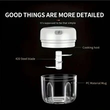 Usb可充電電動蒜頭切割機,迷你便攜式蔬菜切割機,250毫升洋蔥研磨機,蔬菜攪拌機,無線廚房食品處理器,適用於生薑,辣椒,水果,肉類等 - 250ml綠色 - 查看 9