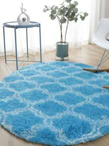 1件螺紋織花長毛絨雙球懸垂化學纖維印花染色圓形地毯,適用於掛籃、電腦椅、客廳、臥室、咖啡桌、床頭