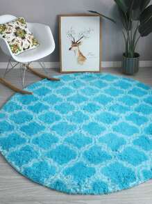 1件螺紋織花長毛絨雙球懸垂化學纖維印花染色圓形地毯,適用於掛籃、電腦椅、客廳、臥室、咖啡桌、床頭