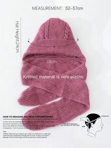 1入組兒童款粉色簡約可愛加厚絨毛帽子圍巾套裝,冬季使用,適合日常穿著和保暖 - 粉色 - 查看 5